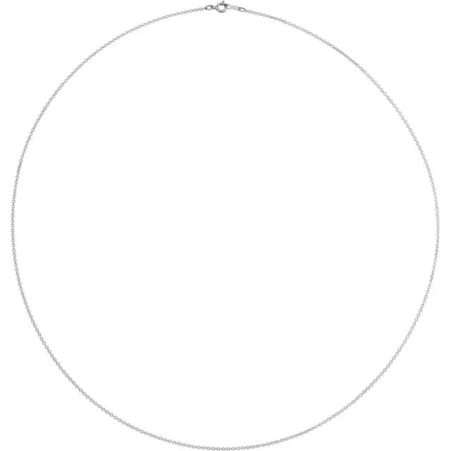 14k White Gold 1mm Cable Chain w/ Spring Ring Closure - Various Lengths