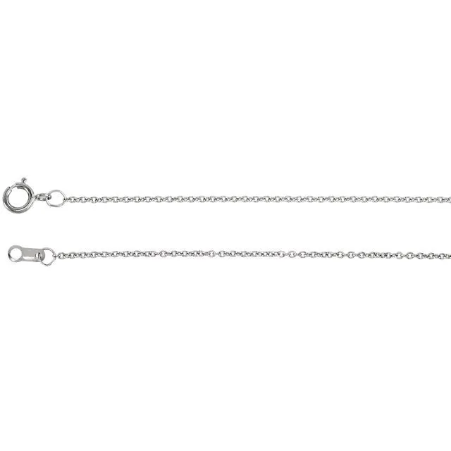 14k White Gold 1mm Cable Chain w/ Spring Ring Closure - Various Lengths