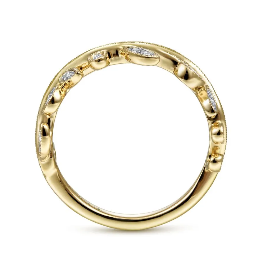 14K Yellow Gold Diamond Leaf Ring
