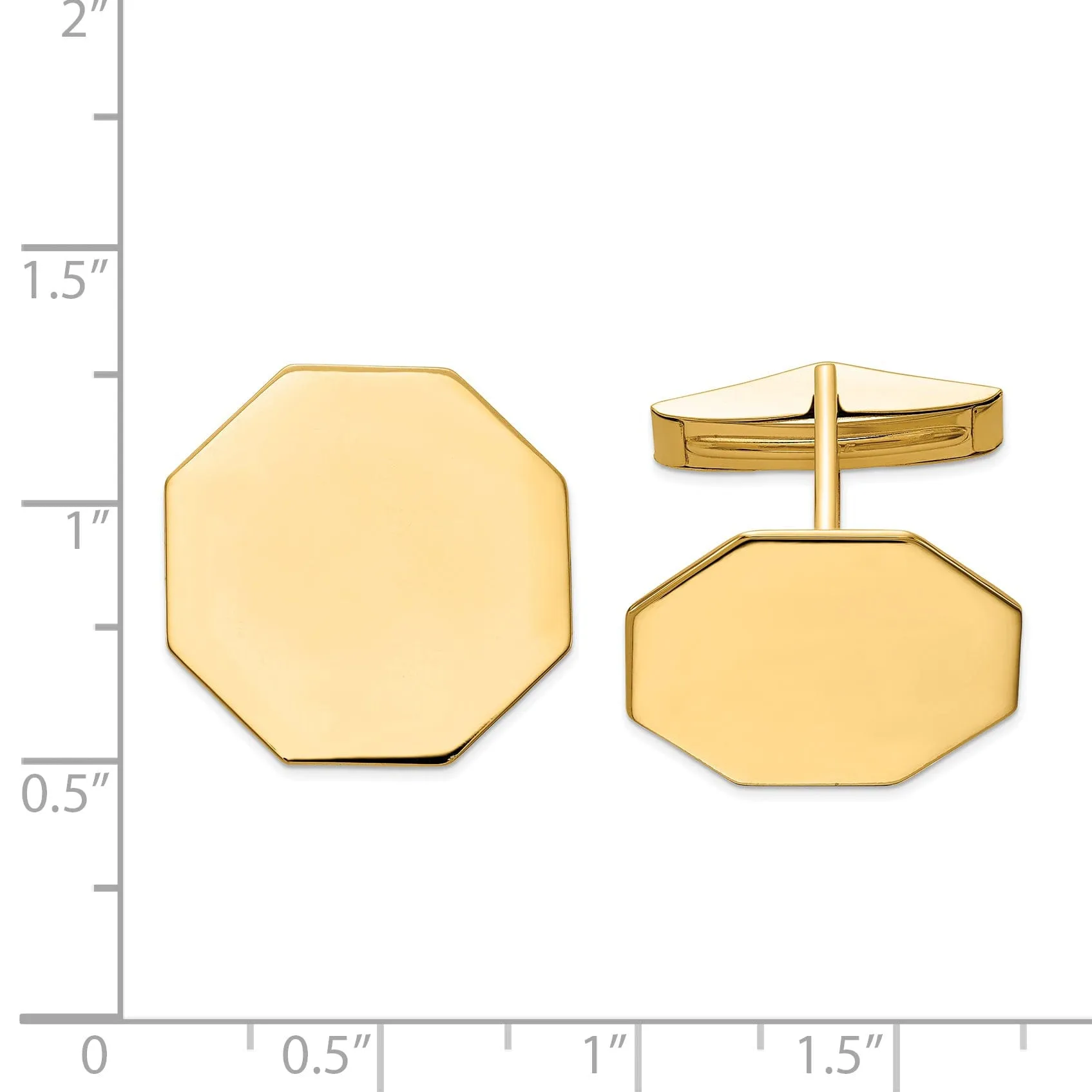 14K Yellow Gold Solid Octagon Cuff Links