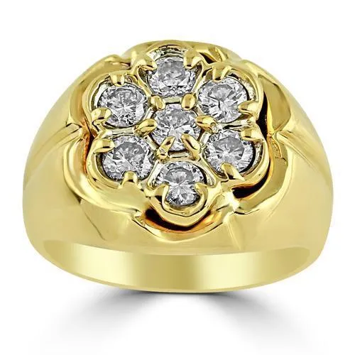 14K Yellow Solid Gold Mens Diamond Ring 1.25 Ctw