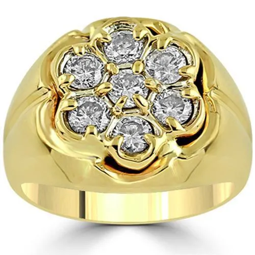 14K Yellow Solid Gold Mens Diamond Ring 1.25 Ctw