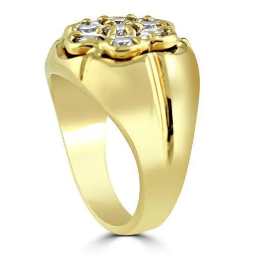 14K Yellow Solid Gold Mens Diamond Ring 1.25 Ctw