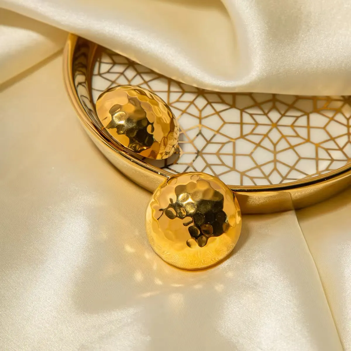 18K Gold-Plated Hammered Sphere Earrings