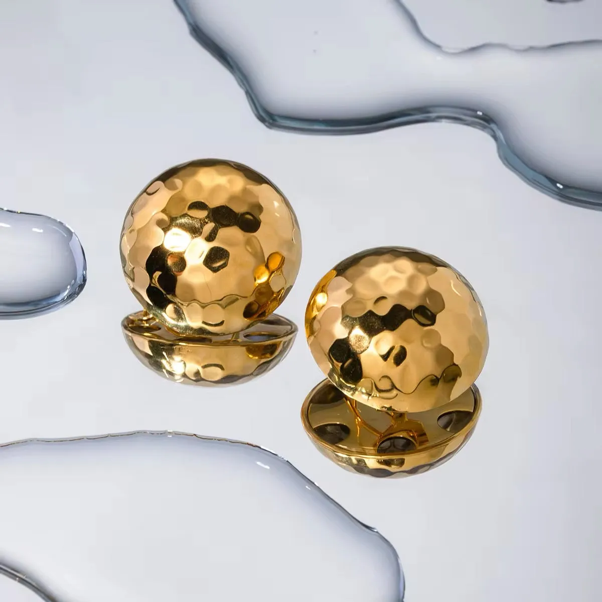 18K Gold-Plated Hammered Sphere Earrings