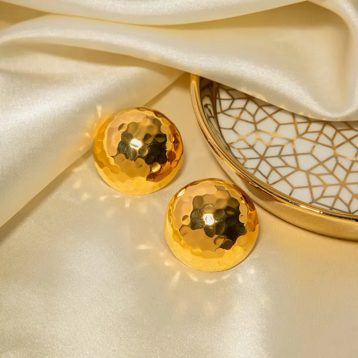 18K Gold-Plated Hammered Sphere Earrings