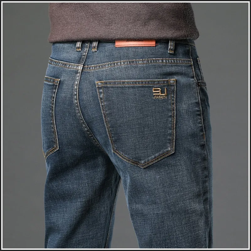 2023 Spring Autumn Clothing Youth Men&#39;s Slim Straight Jeans Simple Fashion Men&#39;s Fit Cotton Stretch Nostalgic Denim Jeans