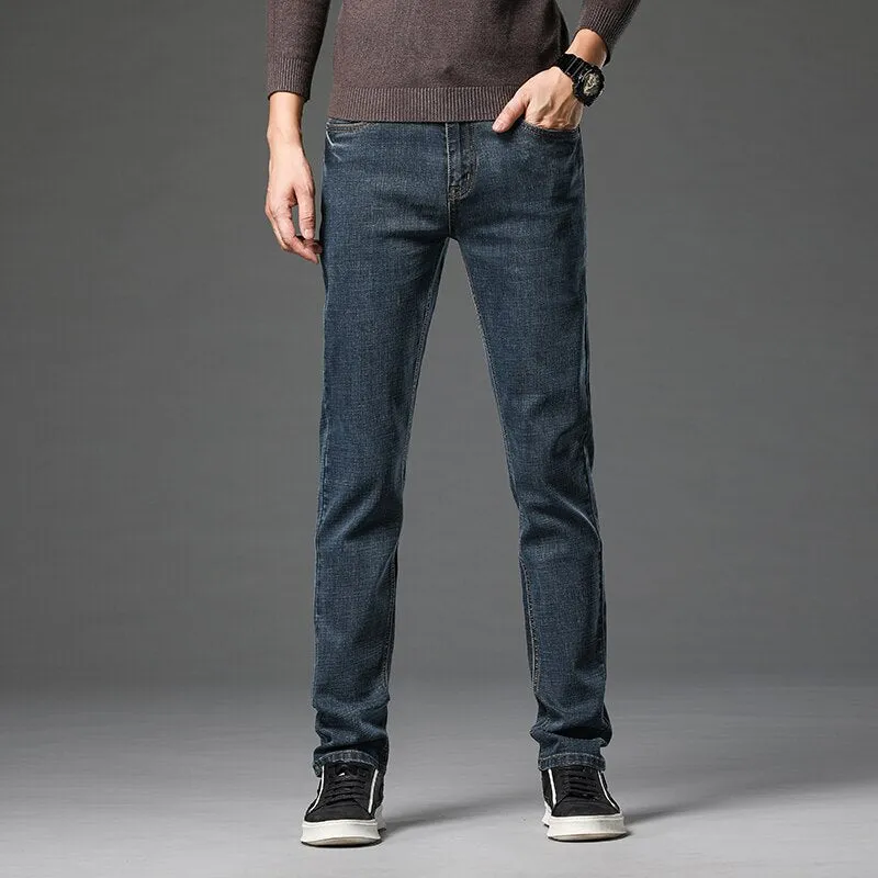 2023 Spring Autumn Clothing Youth Men&#39;s Slim Straight Jeans Simple Fashion Men&#39;s Fit Cotton Stretch Nostalgic Denim Jeans