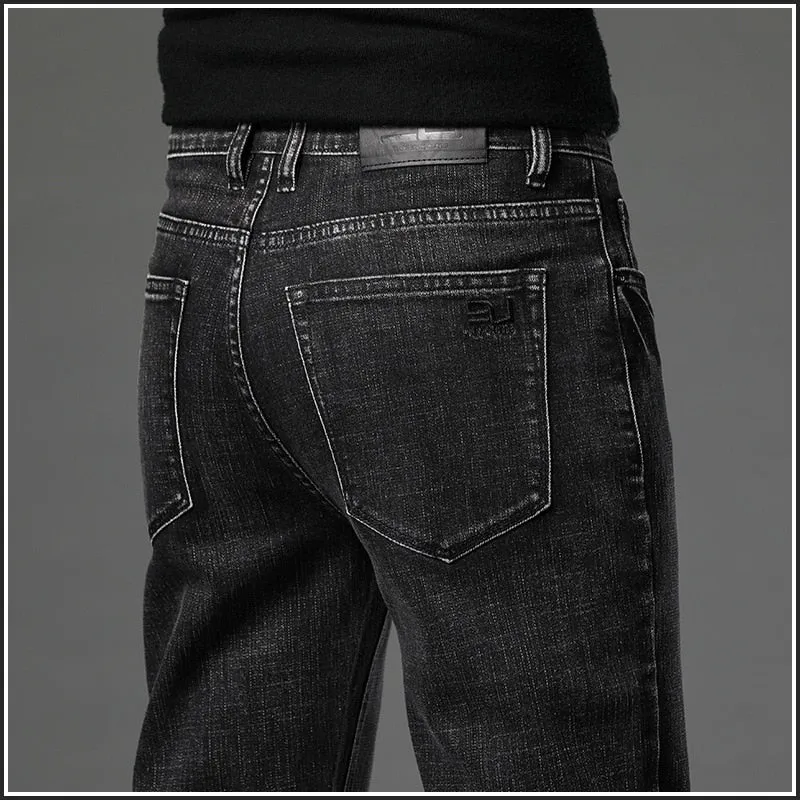 2023 Spring Autumn Clothing Youth Men&#39;s Slim Straight Jeans Simple Fashion Men&#39;s Fit Cotton Stretch Nostalgic Denim Jeans