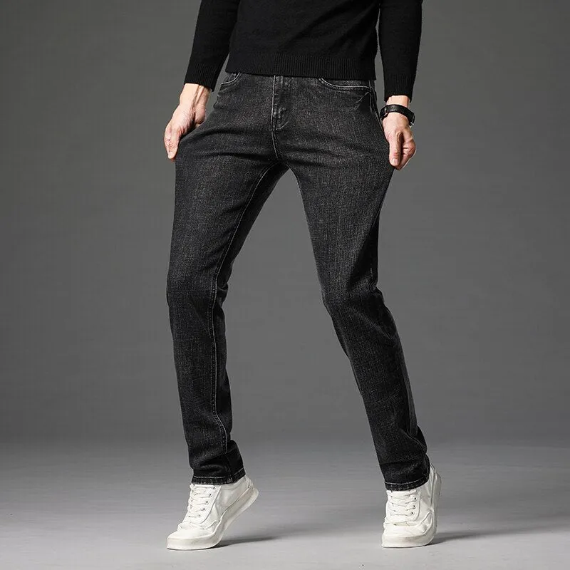 2023 Spring Autumn Clothing Youth Men&#39;s Slim Straight Jeans Simple Fashion Men&#39;s Fit Cotton Stretch Nostalgic Denim Jeans