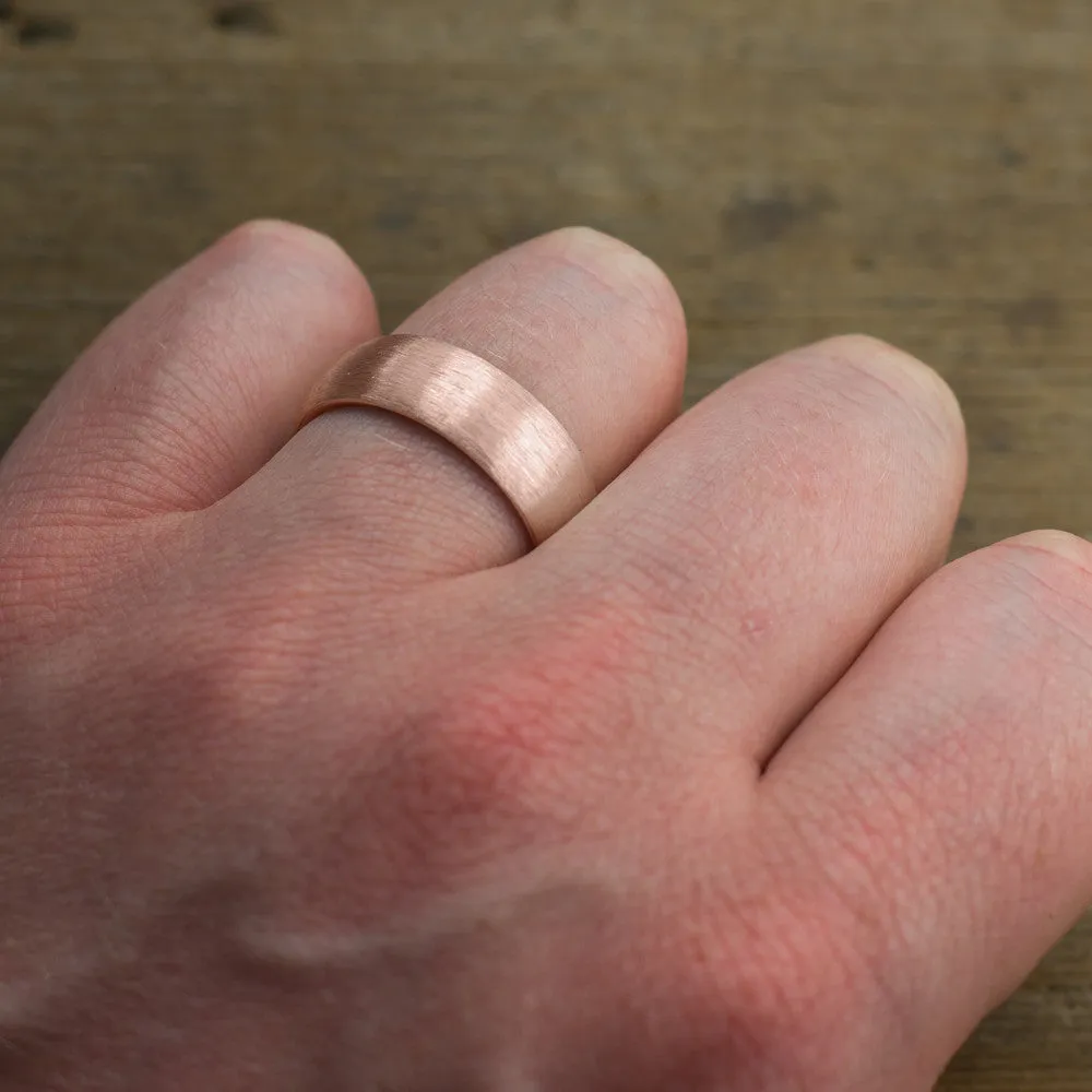 8mm 14K Rose Gold Comfort Fit Men's Wedding Band, Half Round Matte