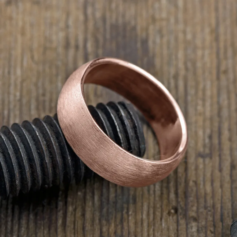 8mm 14K Rose Gold Men's Wedding Band, Half Round Matte