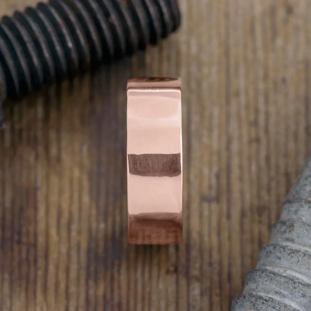 8mm 14K Rose Gold Mens Wedding Band, High Polish
