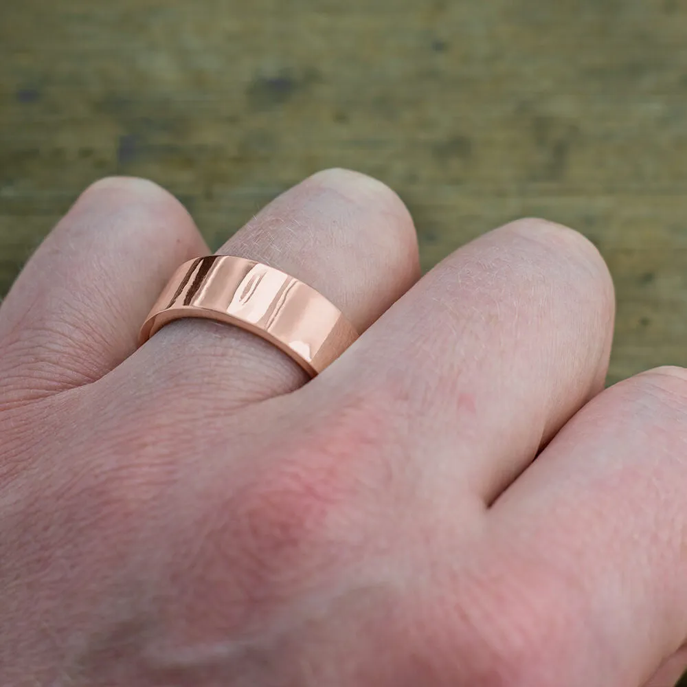 8mm 14K Rose Gold Mens Wedding Band, High Polish