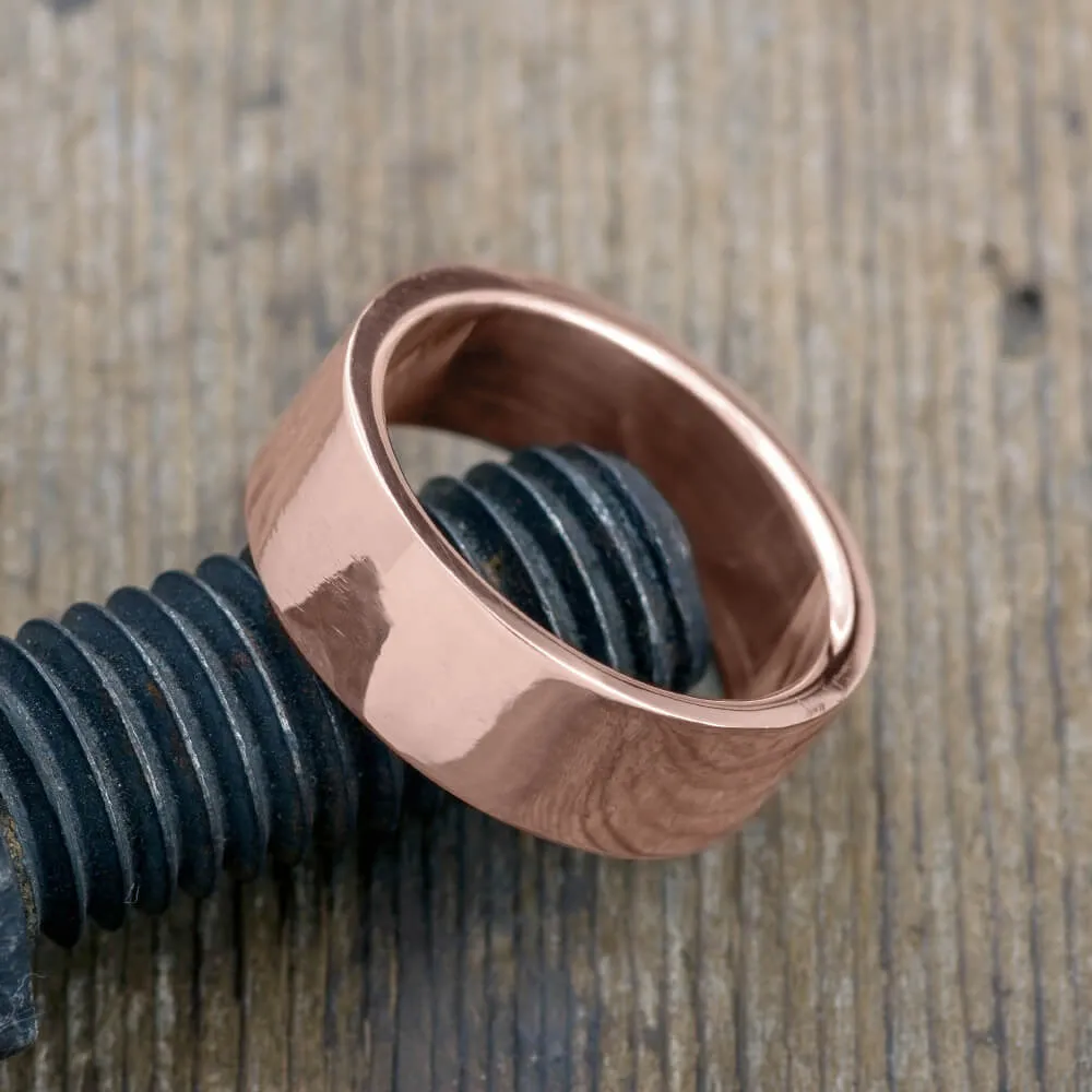 8mm 14K Rose Gold Mens Wedding Band, High Polish