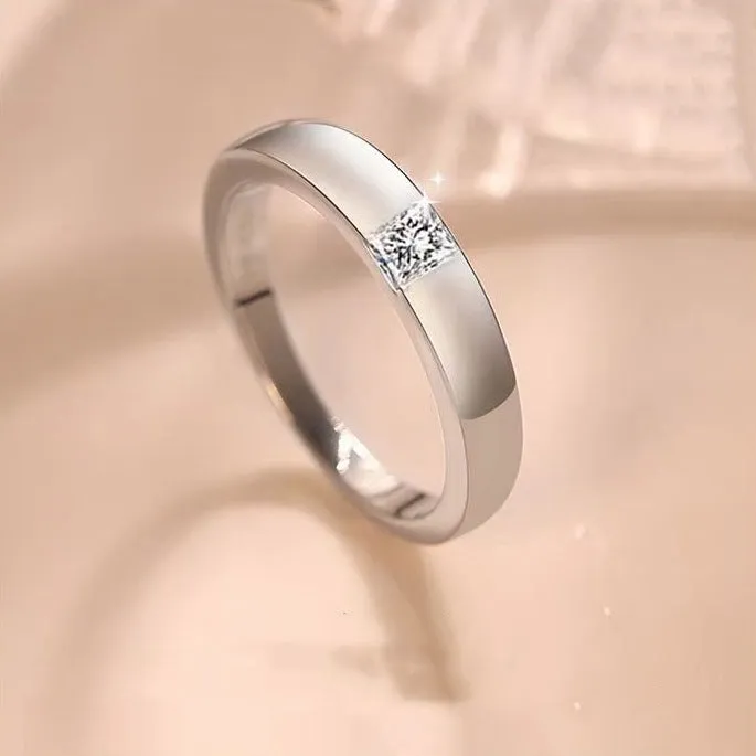 925 Silver Simple Square Moissanite Ring