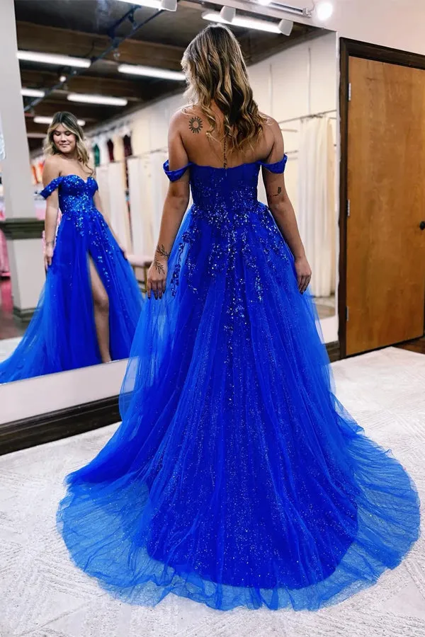 A-line Off The Shoulder Prom Dress Formal Gown With Appliques TP1290