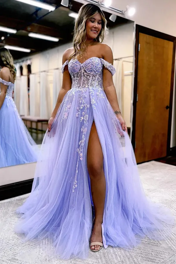 A-line Off The Shoulder Prom Dress Formal Gown With Appliques TP1290