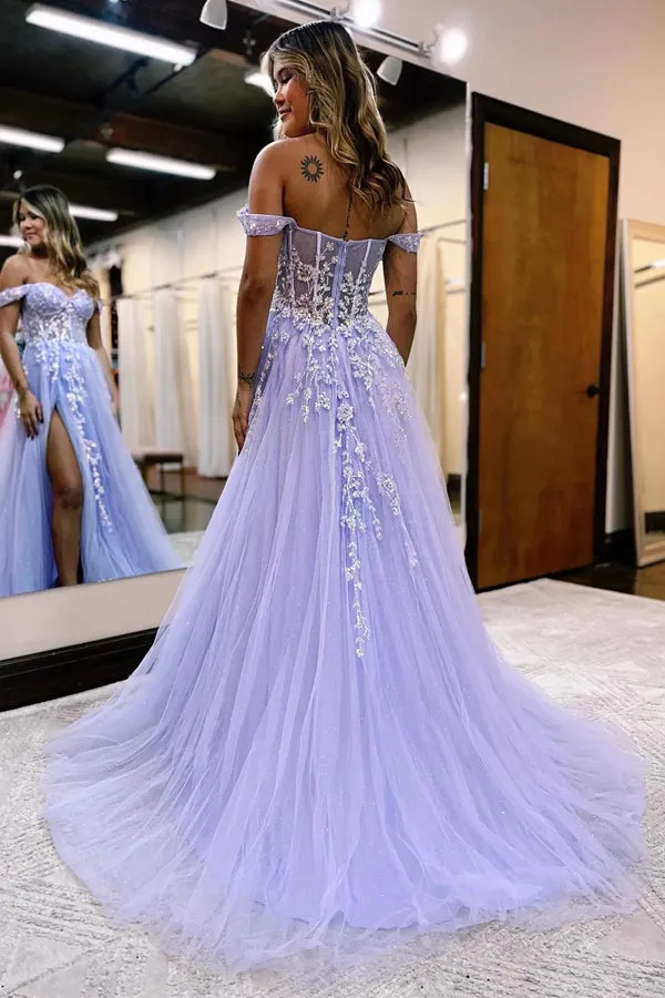 A-line Off The Shoulder Prom Dress Formal Gown With Appliques TP1290