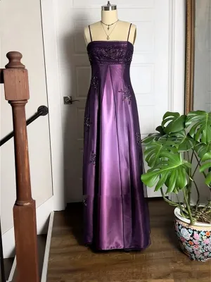 A-line Purple  Straps Satin and Tulle Evening Dress, Purple Prom Dress Formal Dress