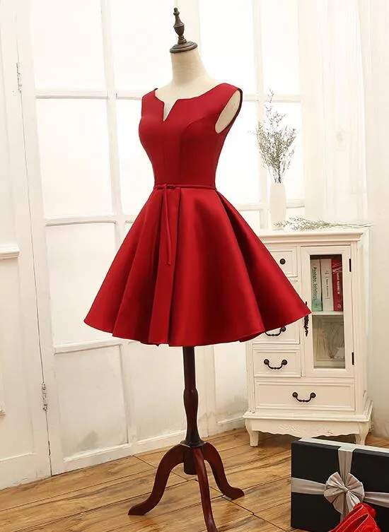 Adorable Red Satin Homecoming Dress , Short Party Dress