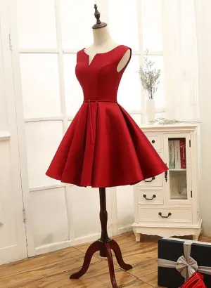 Adorable Red Satin Homecoming Dress , Short Party Dress