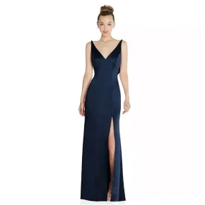After Six Size 8 Draped Cowl-Back Princess Line Dress Front Slit Midnight