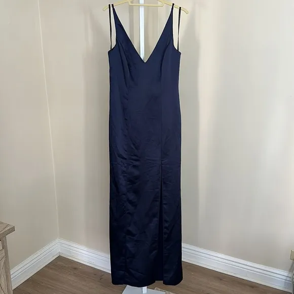 After Six Size 8 Draped Cowl-Back Princess Line Dress Front Slit Midnight