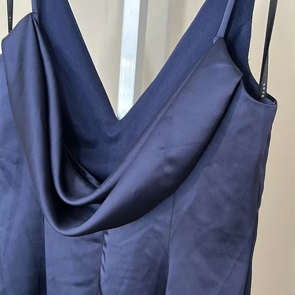 After Six Size 8 Draped Cowl-Back Princess Line Dress Front Slit Midnight