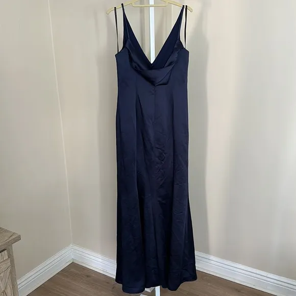 After Six Size 8 Draped Cowl-Back Princess Line Dress Front Slit Midnight
