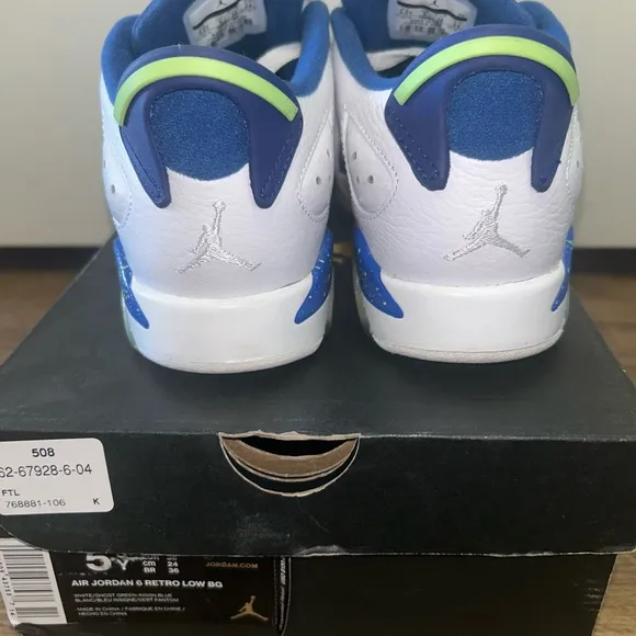 AIR JORDAN 6 RETRO LOW GHOST GREEN - SIZE 5.5Y