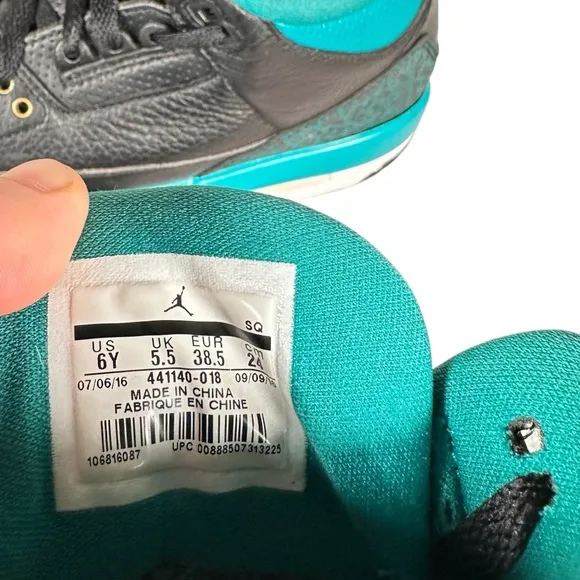 AIR JORDON 3 Retro GS 'Rio Teal' in Black/Metallic Gold-Rio Teal