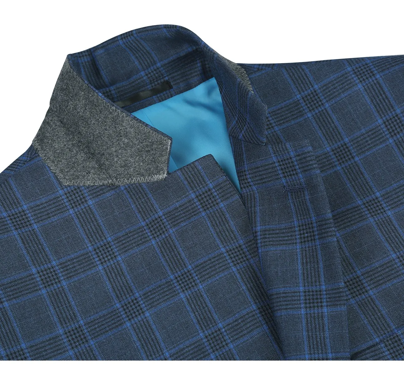 Alessandro Vitello by Renoir Blue Two Piece Classic Fit Windowpane Check Dress Suit 293-6