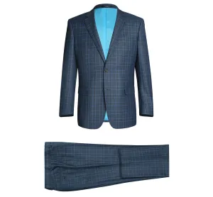 Alessandro Vitello by Renoir Blue Two Piece Classic Fit Windowpane Check Dress Suit 293-6