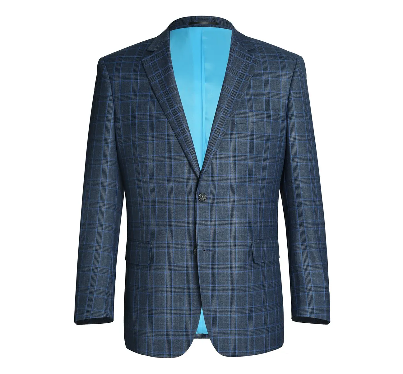 Alessandro Vitello by Renoir Blue Two Piece Classic Fit Windowpane Check Dress Suit 293-6