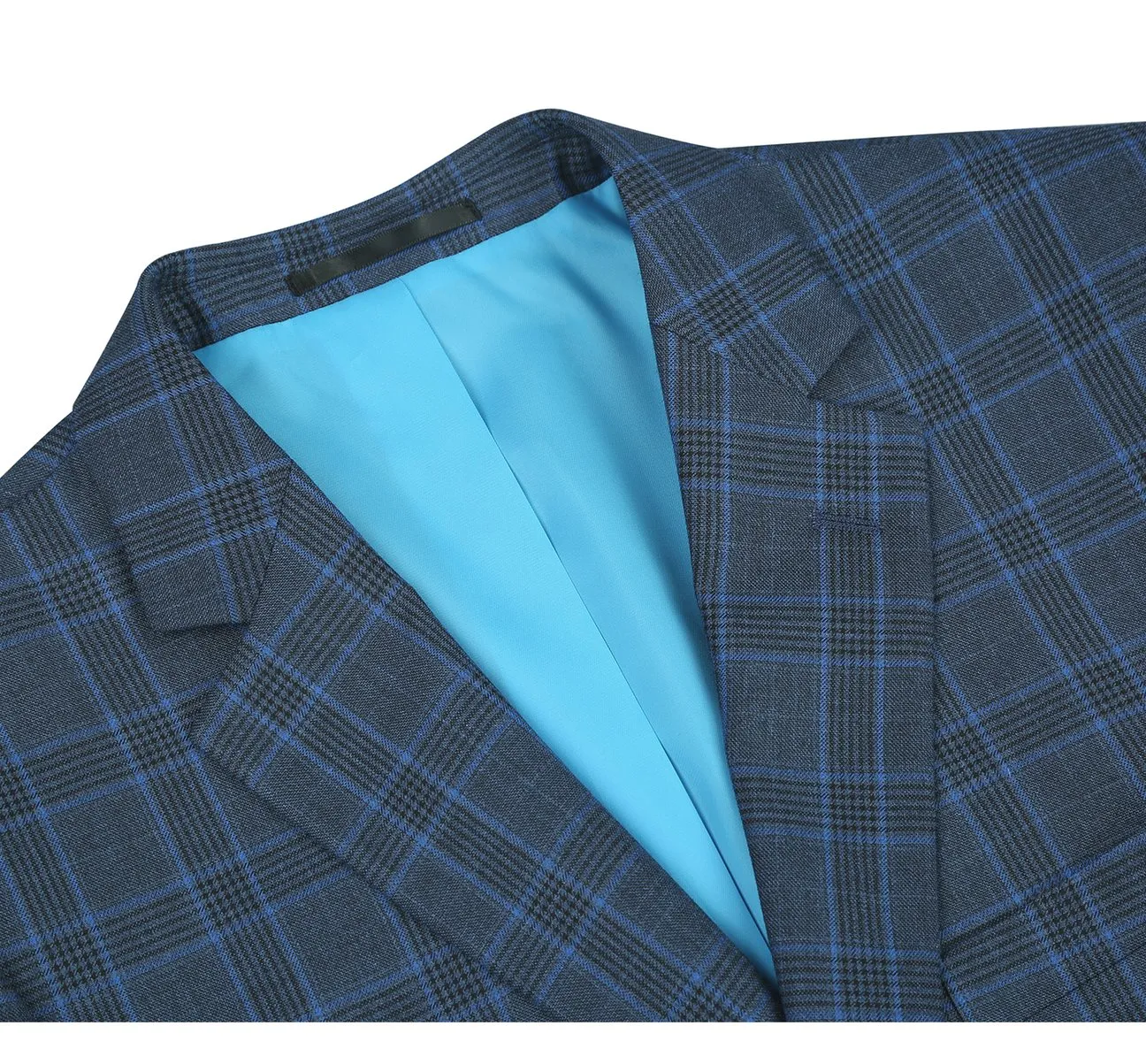 Alessandro Vitello by Renoir Blue Two Piece Classic Fit Windowpane Check Dress Suit 293-6