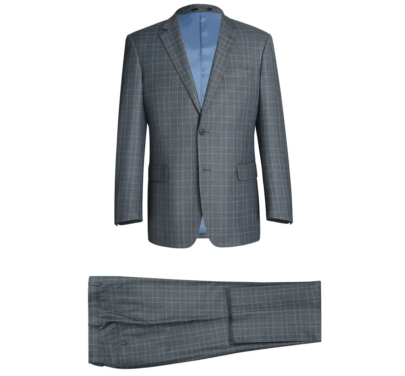 Alessandro Vitello by Renoir Light Grey Two Piece Classic Fit Windowpane Check Dress Suit 293-5