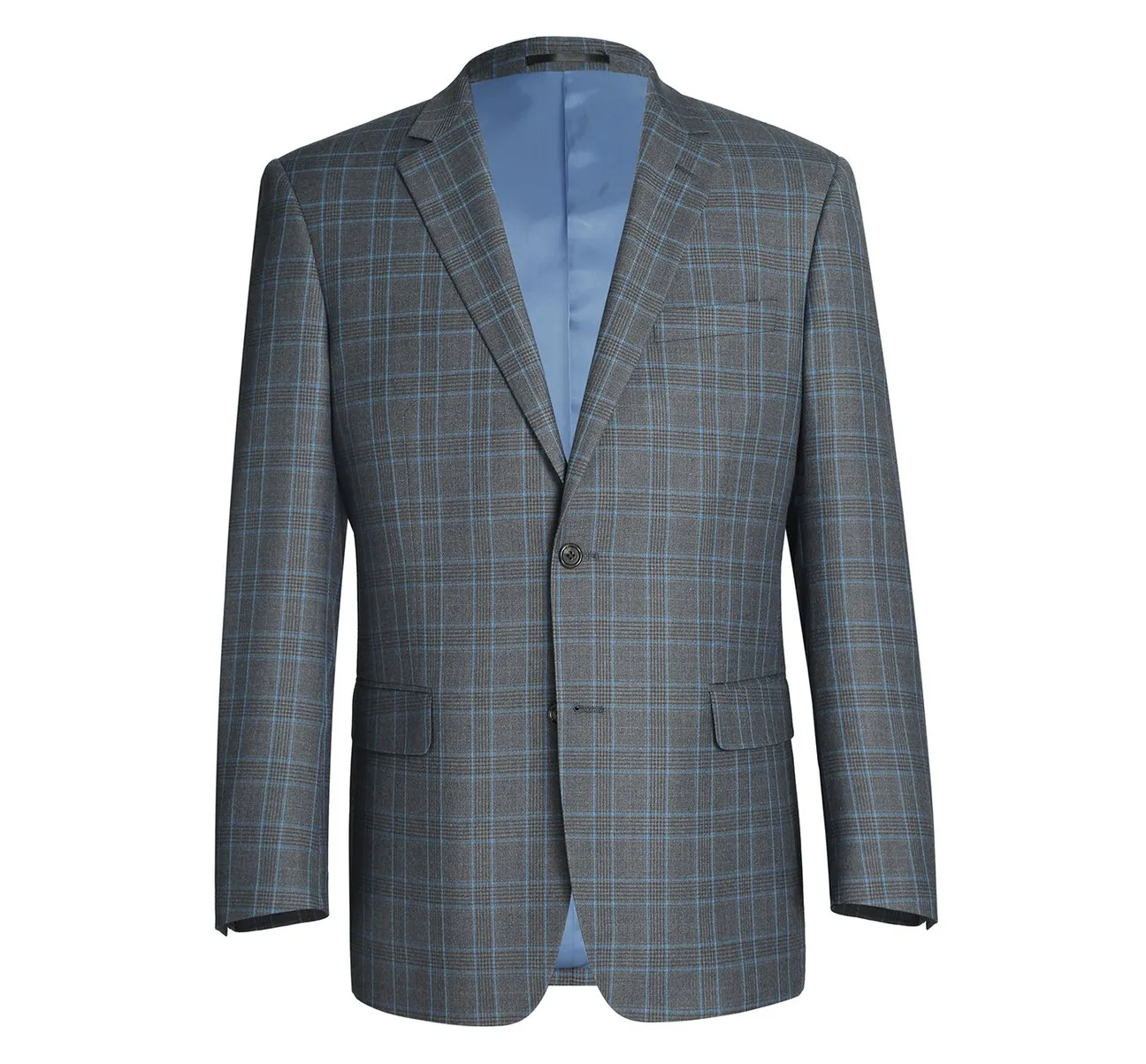 Alessandro Vitello by Renoir Light Grey Two Piece Classic Fit Windowpane Check Dress Suit 293-5