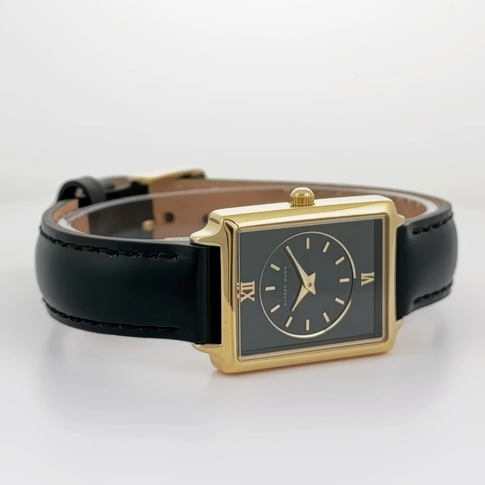 Alfred Sung Horizon Sunray Black Dial & Leather Strap Ladies watch