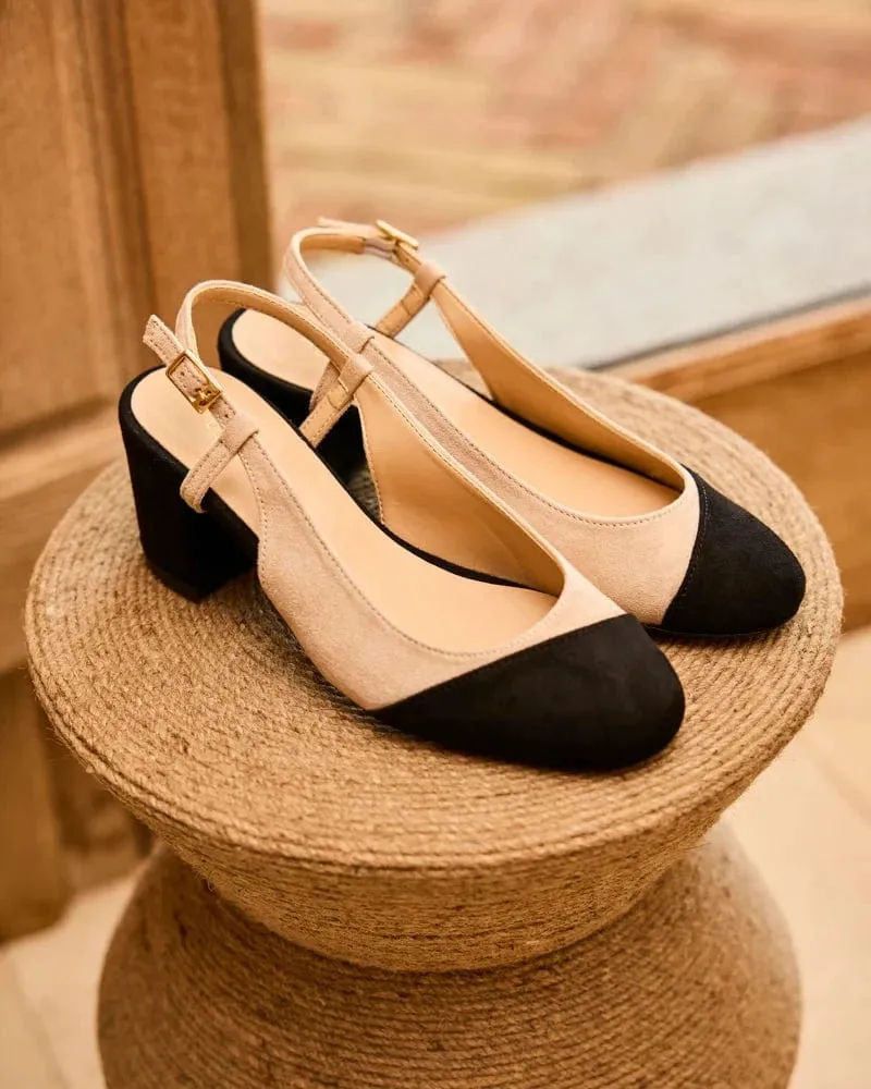 Alice Recycled Vegan Heeled Pumps | Black & Beige