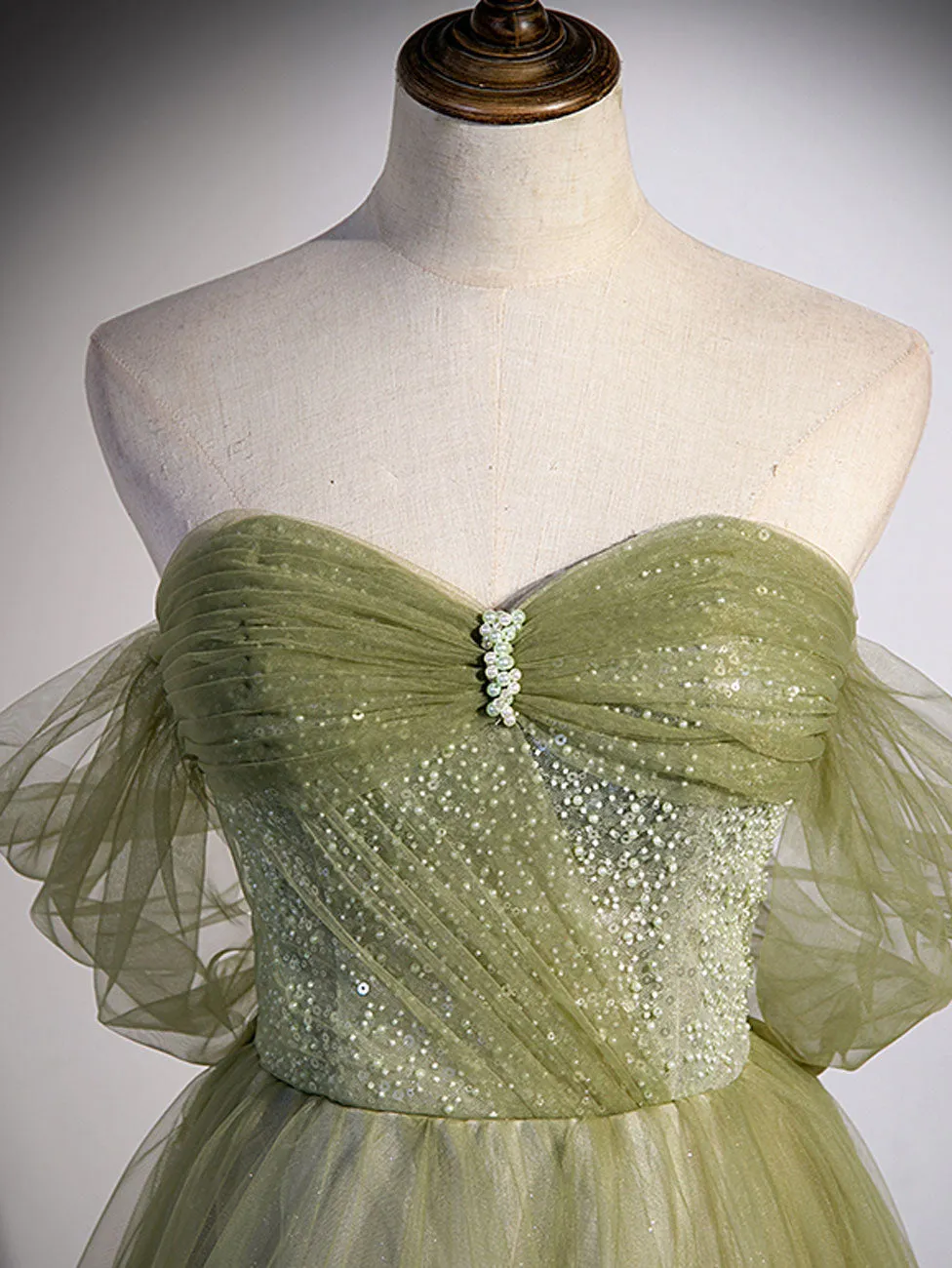 Aline Green Long Prom Dress, Green Tulle Formal Evening Dress
