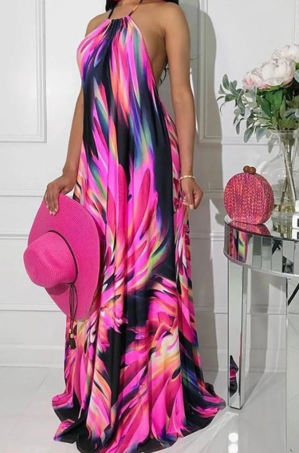 Angelic Baddie Ruched Backless Floral Dress
