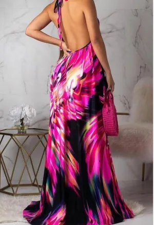 Angelic Baddie Ruched Backless Floral Dress