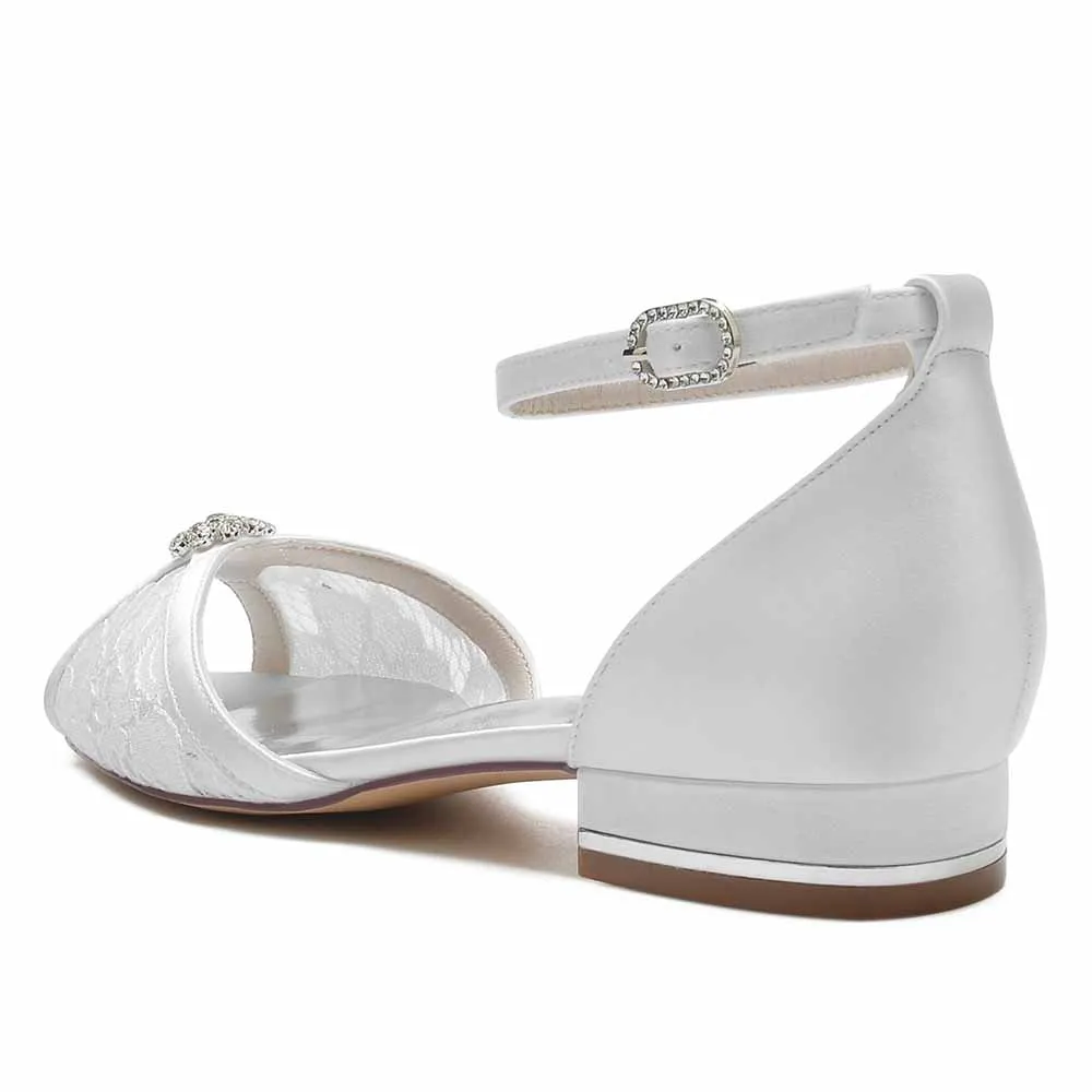 Ankle Strap Formal Flats Lace Open Toe Bridal Shoes