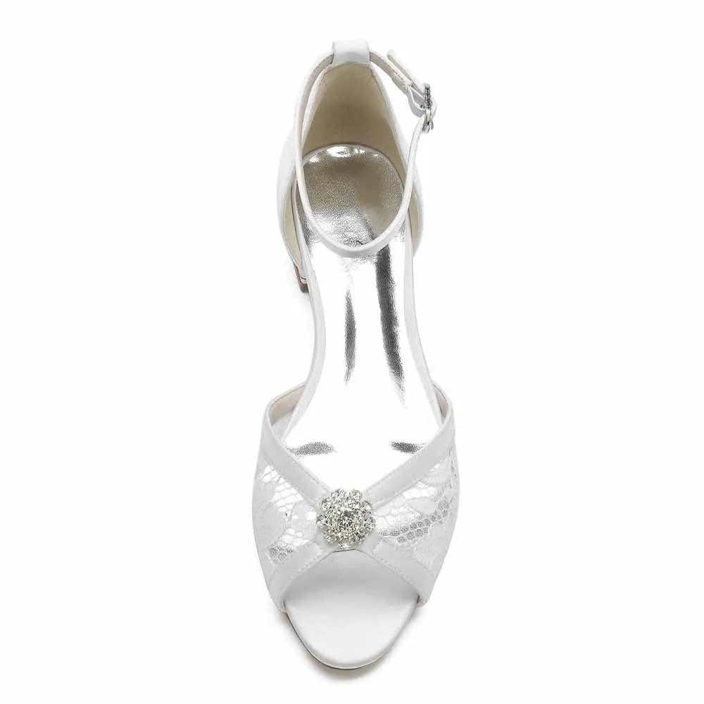 Ankle Strap Formal Flats Lace Open Toe Bridal Shoes