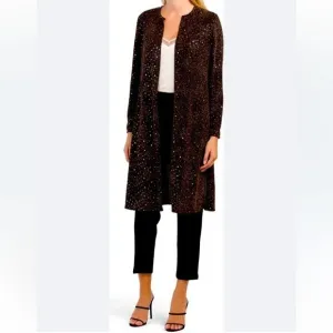 Ann Klein Black Sequin Formal Evening Jacket Cardigan Women Large Oversized Long