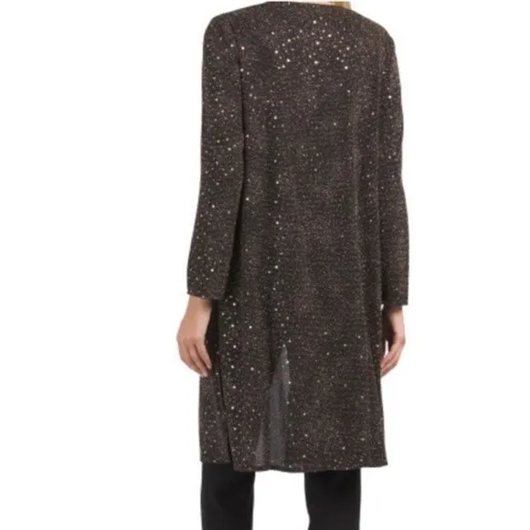 Ann Klein Black Sequin Formal Evening Jacket Cardigan Women Large Oversized Long