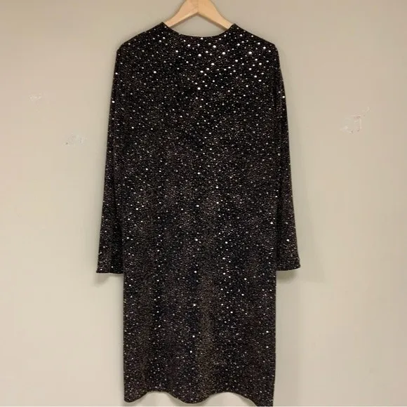 Ann Klein Black Sequin Formal Evening Jacket Cardigan Women Large Oversized Long