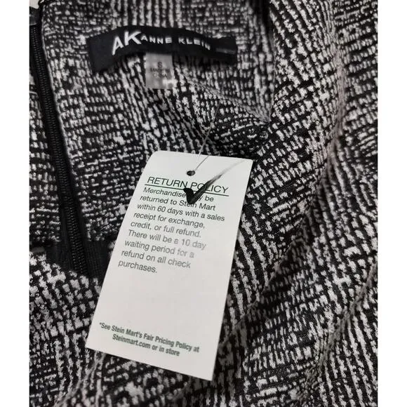 Anne Klein womens glen plaid black ivory formal shift dress size S