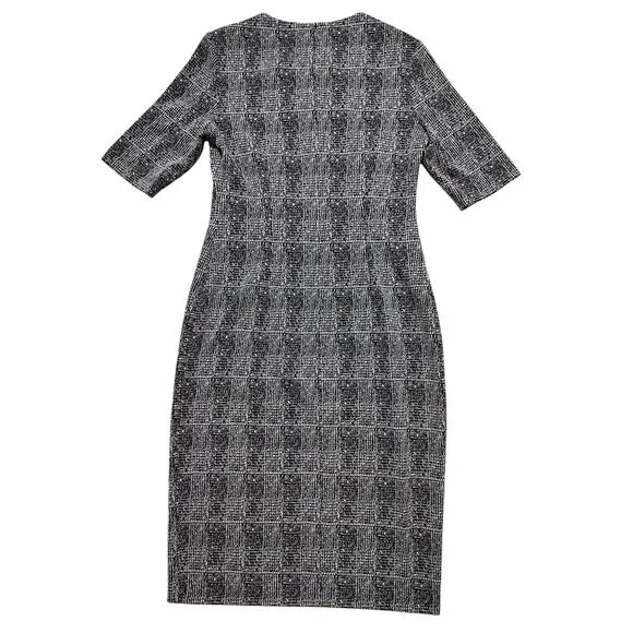 Anne Klein womens glen plaid black ivory formal shift dress size S